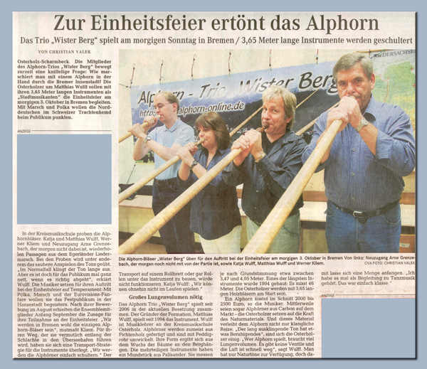 Alphorn-Trio Wister Berg Osterholzer Kreisblatt
